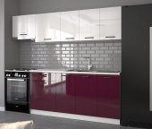 Visas Concept 240 Cm Buğra Hazır Mutfak Dolabı Parlak Hıgh-Gloss Beyaz Ve Mürdüm  (Tezgah Dahil) - 1