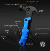 Valkyrie Çok Fonksiyonlu Çekiç Çakı Çantalı Kamp Outdoor Testere Tornavida Seti Mavi - 3