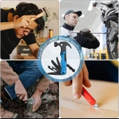 Valkyrie Çok Fonksiyonlu Çekiç Çakı Çantalı Kamp Outdoor Testere Tornavida Seti Mavi - 5