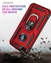 İphone 5-5S Metal Yüzüklü Tam Korumalı Standlı Silikon Kılıf - Kırmızı - 4