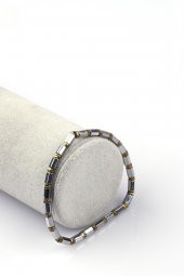 Gümüş Gri - Gold Renkli Hematit Doğal Taş Bileklik 5 x 3 mm Rondel Kesim thumbnail 1