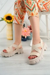 Merve BAŞ Kadın Ten Lastikli Kalın Taban Günlük Sandalet - 3