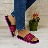 Calx Fuşya Simli Orthopedic Taban Şık Günlük Kadın Terlik thumbnail 4