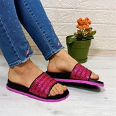 Calx Fuşya Simli Orthopedic Taban Şık Günlük Kadın Terlik thumbnail 2