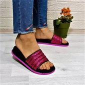 Calx Fuşya Simli Orthopedic Taban Şık Günlük Kadın Terlik thumbnail 1