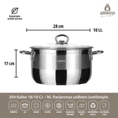 Saphire Paslanmaz Çelik İndüksiyon Tabanlı Çelik Kapaklı Derin Tencere 28x17 cm - 3