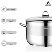 Saphire Paslanmaz Çelik 34x20 cm Çelik Kapaklı Derin Tencere thumbnail 2