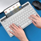 Lenovo Lecoo BK100 Çoklu Cihaz Özellikli Şarj Edilebilir Kablosuz Klavye Beyaz - 2