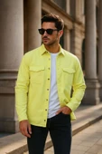 Erkek Oversize Jean Gömlek Neon Yeşil - 1