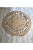 Özcan Tasarım Yuvarlak Kahverengi Örme Jüt Halı - Kahverengi Hasır Halı - Kahverengi Daire Halı thumbnail 1