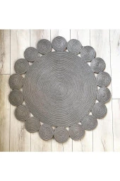 Gri Yuvarlak Örme Jüt Halı - Gri Hasır Halı - Örme Jüt Halı - Gri Jüt Halı - Gri Daire Halı - 1