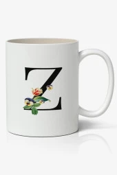 Z Harfi Baskılı Çiçek Desenli Dekoratif - Baş Harf Baskılı Kupa Bardak - Z Harfli Kahve Bardağı - 1