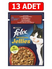 Purina felix domatesli sığır etli yaş kedi maması 85gr 13adet pouch kedi konserve kedi ıslak maması - 1