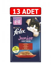Purina felix sığır etli junior yavru kedi ıslak maması 85gr 13adet kedi yaş mama kedi pouch konserve thumbnail 1