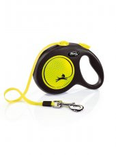 Flexi new neon M boy şerit tasma medium 5 metre otomatik şeritli köpek uzatma max 25kg sarı şerit thumbnail 1
