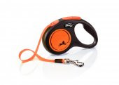 Flexi new neon m boy şerit tasma medium 5 mt otomatik şeritli köpek uzatma max 25kg turuncu şeritli - 1