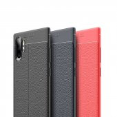 Samsung Galaxy Note 10 Plus Deri Görünümlü Esnek TPU Lüx Silikon Kılıf-Lacivert - 4