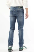 Erkek Dizi Yırtık Boyalı Jean Pantolon Mavi - 5