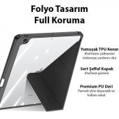Coofbe Kalem Yerli Standlı Uyku Modlu Sert Şeffaf Arka Kapak  iPad 10.9 2022 Kılıf Kapaklı Tablet Kılıfı - 5