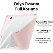 Coofbe Kalem Yerli Standlı Uyku Modlu Sert Şeffaf Arka Kapak  iPad 10.9 2022 Kılıf Kapaklı Tablet Kılıfı - 10