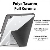 Coofbe Kalem Yerli Standlı Uyku Modlu Sert Şeffaf Arka Kapak  iPad 10.9 2022 Kılıf Kapaklı Tablet Kılıfı - 12