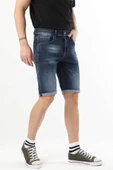 Erkek Yıkamalı Jean Şort Lacivert - 7