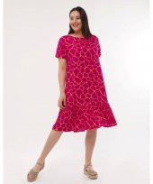 Bisiklet Yaka Viskon Fusya Renk Elbise - 1