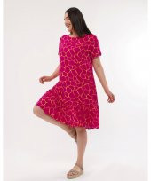 Bisiklet Yaka Viskon Fusya Renk Elbise - 3