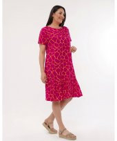 Bisiklet Yaka Viskon Fusya Renk Elbise - 4