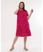 Bisiklet Yaka Viskon Fusya Renk Elbise - 5