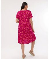 Bisiklet Yaka Viskon Fusya Renk Elbise - 6