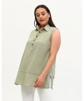 Gömlek Yaka Yakası Düğmeli Aerobin Keten Çağla Yeşili Sıfır Kol Bluz - 2