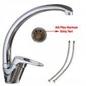 Kuğu Mix Banyo Lavabo Musluğu Eyve Sıcak Soğuk Çift Su Girişli Çeşmesi Bataryası 19 cm thumbnail 4