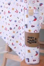 Müslin Örtü 85x90cm Çapa Desen Organik Hediyelik Emzirme Alt Açma Yenidoğan Puset Örtüsü - 3