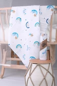 Müslin Örtü 85x90cm Gökkuşağı Desen Organik Hediyelik Emzirme Alt Açma Yenidoğan Puset Örtüsü - 1