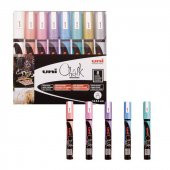 Uni Chalk 1.8-2.5 mm Yuvarlak Uç Su Bazlı Sıvı Tebeşir Kalemi 8li Set Metalik Renkler - 1