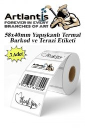 58X40 mm Barkod Etiketi Yapışkanlı 3 Adet Termal Barkot ve Terazi Etiketi 500 lü Barkod Yazıcılarına Uyumlu - 1
