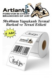 58X40 mm Barkod Etiketi Yapışkanlı 6 Adet Termal Barkot ve Terazi Etiketi 500 lü Barkod Yazıcılarına Uyumlu - 1