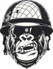 Sticker Master  Cool Black and White Gorilla Monkey Soldier Cartoon Vinyl Decal Bumper Sticker 15 Cm - 1