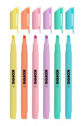 Fosforlu Kalem 6 Lı Pastel Renk 1 Paket İşaretleme Kalemi Kesik Uç 6 Renk Pastel Renkler Sarı Turuncu Pembe Yeşil Mavi Mor - 2