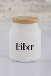 Olbia 300 ML Beyaz Cam Baharatlık Bambu Kapaklı ( Kaşıklı ) 7x10 cm - 1