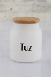 Olbia 300 ML Beyaz Cam Baharatlık Bambu Kapaklı ( Kaşıklı ) 7x10 cm - 4