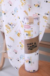 Müslin Örtü 85x90cm Zürafa Desen Organik Hediyelik Emzirme Alt Açma Yenidoğan Puset Örtüsü - 3