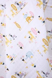Müslin Örtü 85x90cm Zürafa Desen Organik Hediyelik Emzirme Alt Açma Yenidoğan Puset Örtüsü - 4