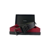 Fossil Siyah Çift Dikiş Suni Deri 4 cm Erkek Kemeri-110Cm - 1