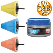 Rodex Konik Pasta Cila Matkap Ucu Jant Oto Parlatma Polisaj Süngeri Aparatı Temizlik Seti (4 PARÇA) - 1