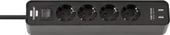 Brennenstuhl 2 X USB Hızlı Şarj Özellikli 4 Soketli Priz Siyah - 1