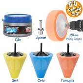 Rodex Pasta Cila Matkap Ucu Jant Oto Parlatma Polisaj Süngeri Konik Aparatı Temizlik Seti (6 PARÇA) - 1