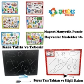 Farbu Oyuncak Eğitici Şekilli Magnet Puzzle ve Çift Taraflı Yazı Tahtası 3+ Yaş Üzeri Çocuklar İçin Beyaz - Kara Tahta Eşleştirme Manyetik Puzzle - 2