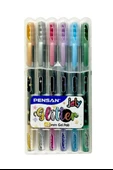 Simli Jel Kalem 6 Renk 1 Paket 1.0 mm Plastik Kutulu Simli Kalem Seti Altın Sarı Gümüş Gri Pembe Mor Mavi Yeşil - 1